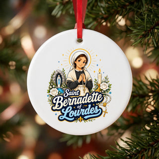 St. Bernadette of Lourdes Ceramic Ornament hanging on a Christmas tree