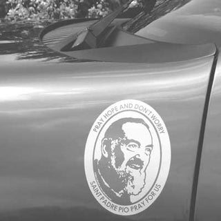 Padre Pio Vinyl Transparent Silver Decal