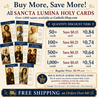 St. Pius I Holy Cards quantity discounts: buy more, save more