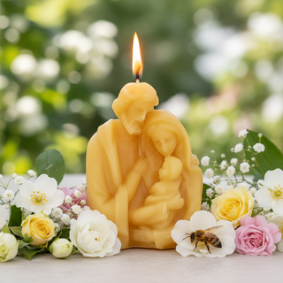 Small Holy Family Beeswax Candle – Hand-Poured 100% Pure Beeswax Candle