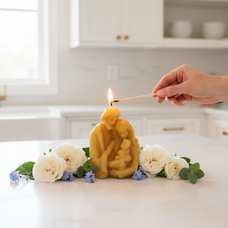 Small Holy Family Beeswax Candle – Hand-Poured 100% Pure Beeswax Candle