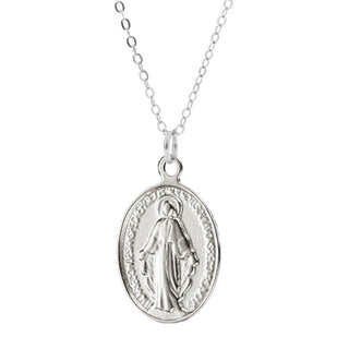Sterling Silver Miraculous Medal Necklace Gift Set - 3/4-inch
