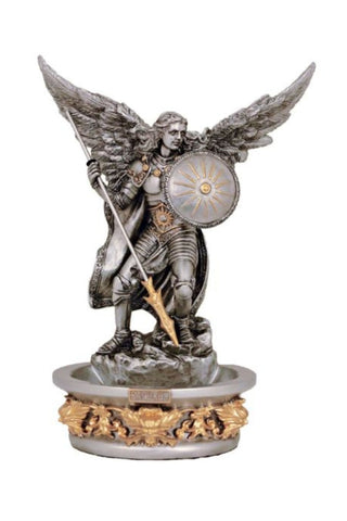 Standing/Hanging Archangel Raphael Font in Pewter Style 7.25"