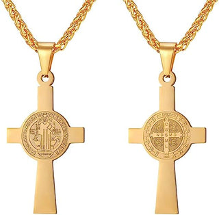18K Gold-Plated Stainless Steel St. Benedict Cross Necklace