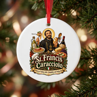 St. Francis Caracciolo Ceramic Ornament hanging on a Christmas tree