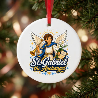 St. Gabriel the Archangel Ceramic Ornament hanging on a Christmas tree