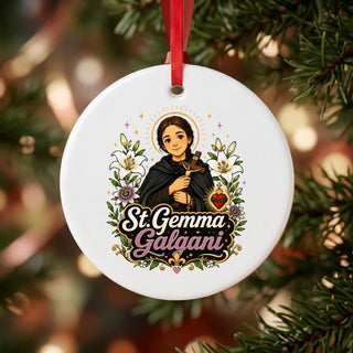 St. Gemma Galgani Ceramic Ornament hanging on a Christmas tree