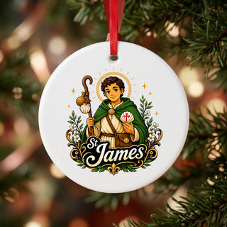 St. James the Greater Pilgrim Ceramic Ornament hanging on a Christmas tree