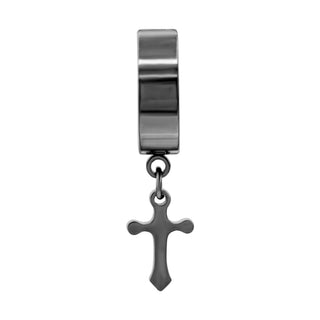 Cross Pendant Huggie Hoops 14K Gold Plated Silver Black Earrings