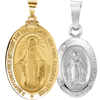 14k White Gold Mini Miraculous Medal Pendant Charm Necklace Religious Fine Jewelry Gifts For Women For Her