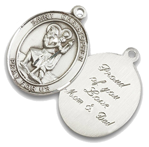 St Jean De Lalande Religious Round Medal Silver Tone Pendant with Rhinestones