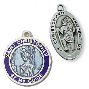Squared Shaped & Double Sided Sterling Silver St Christopher Pendant CATORS