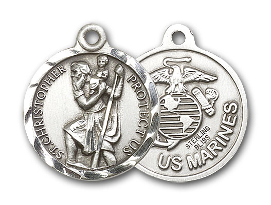 Sterling Silver St. Christopher U.S. Marines Pendant