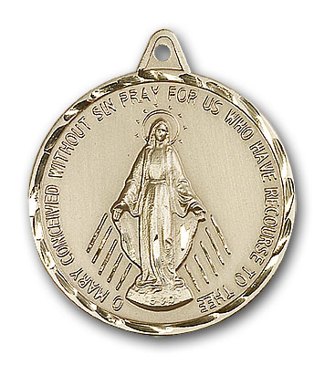 14K Gold Round Miraculous Medal - Large
