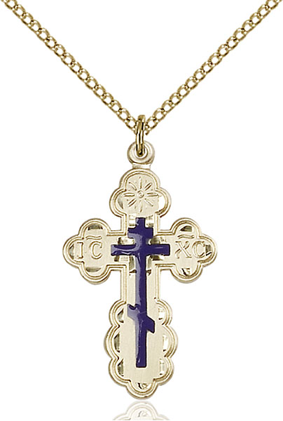 18-Inch Hamilton Gold Plated Necklace with 4mm Gold Filled Beads and Gold Filled Saint Edwin Charm. 