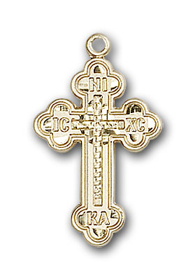 14K Gold Russian Cross Pendant