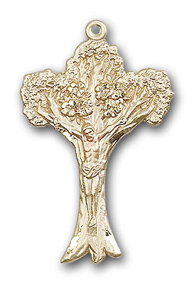 14K Gold Tree of Life Crucifix Pendant