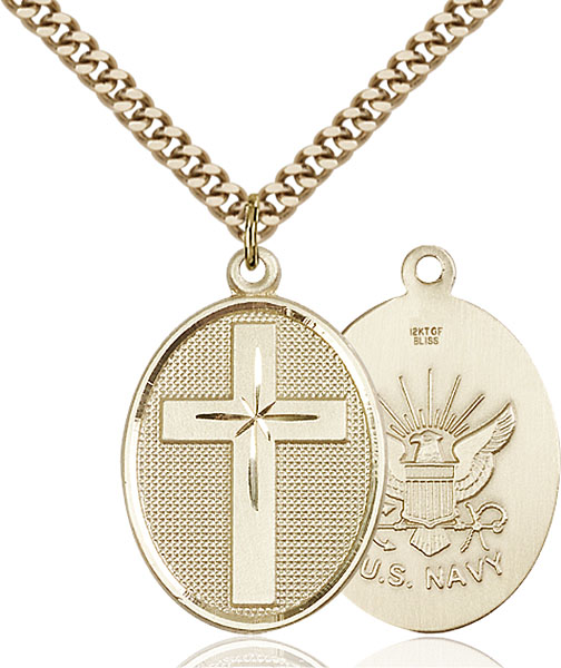 Gold-Filled Cross / Navy Pendant