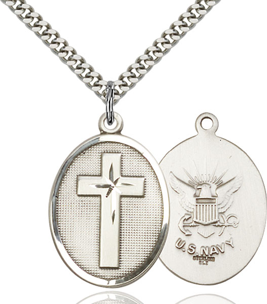 Sterling Silver Cross / Navy Pendant