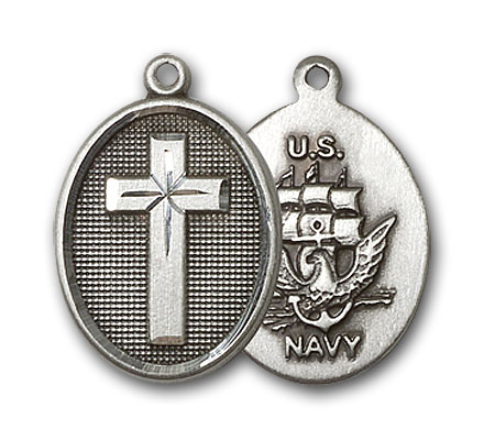 Sterling Silver Cross / Navy Pendant