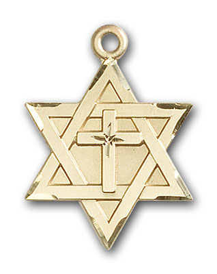 14K Gold Star of David W/ Cross Pendant