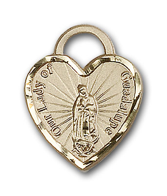14K Gold Our Lady of Guadalupe Heart Pendant - Engravable
