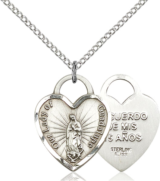 Sterling Silver Our Lady of Guadalupe Heart Pendant