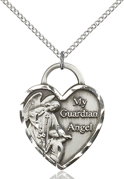 Sterling Silver Guardian Angel Heart Pendant