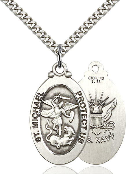 Sterling Silver St. Michael / Navy Pendant