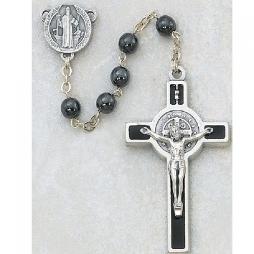 and 1 3/8 x 3/4 inch Crucifix Robert Bellarmine Rosary with 6mm Ruby Color Fire Polished Beads Robert Bellarmine Center Silver Finish St Gift Boxed St