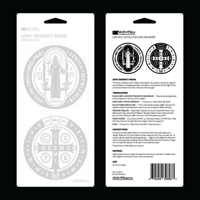 St. Benedict - Double Round Vinyl Transparent Silver Decal 