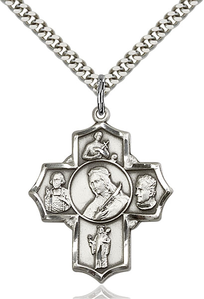 18 Inch Rhodium Plated Necklace w/ 6mm Sterling Silver Beads and Blessed John Henry Newman Charm 