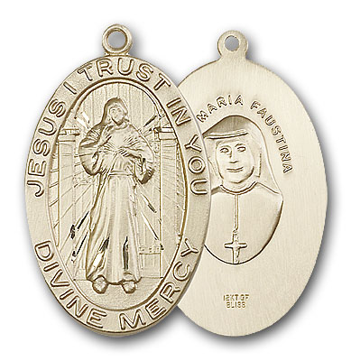 14K Gold Divine Mercy Pendant - Engravable