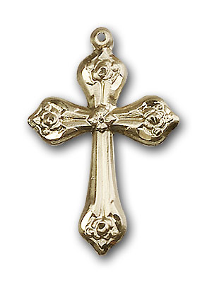 14K Gold Cross Pendant with Roses