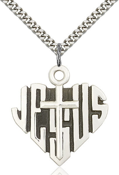 Sterling Silver Heart of Jesus / Cross Pendant