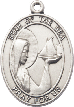 Silver Oxide Our Lady Star of the Sea Keychain