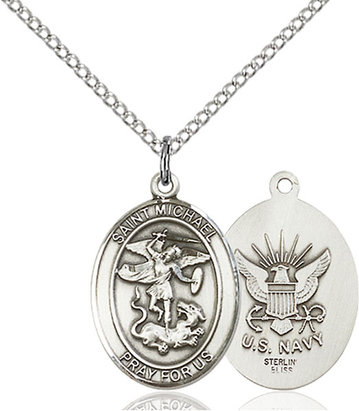 Sterling Silver St. Michael Navy Pendant