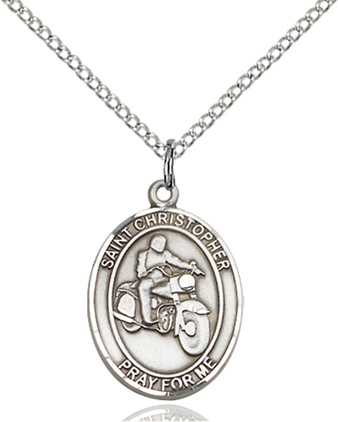 Sterling Silver St. Christopher Motorcycle Pendant