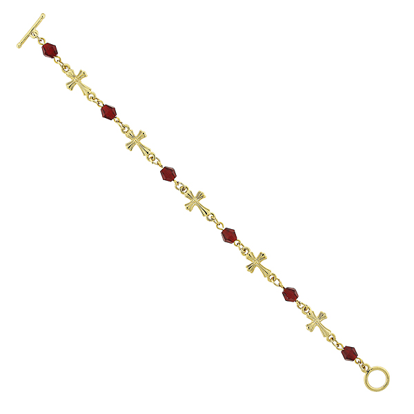 14K Gold-Dipped Red Bead Cross Toggle Bracelet