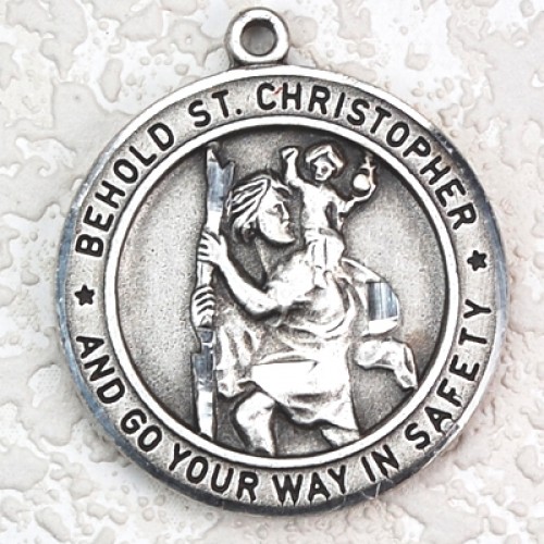 Antique Silver St. Christopher 24" chain/card