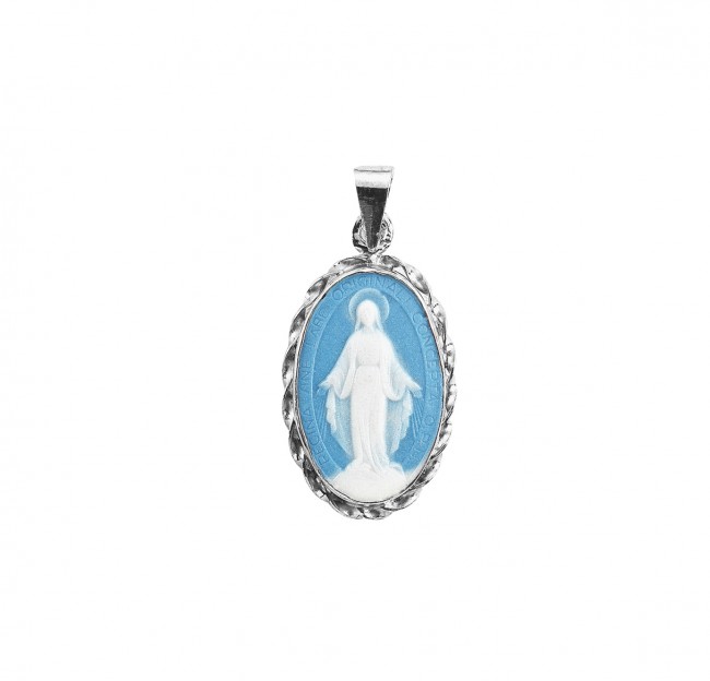 3/4" Sterling Silver Light Blue Miraculous Cameo with 18" Chain 