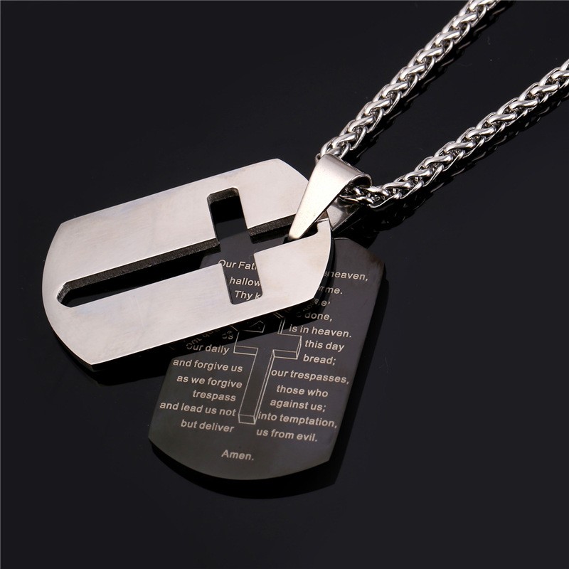 Lord's Prayer Dog Tag Necklace - 18K Gold-Plated Stainless Steel