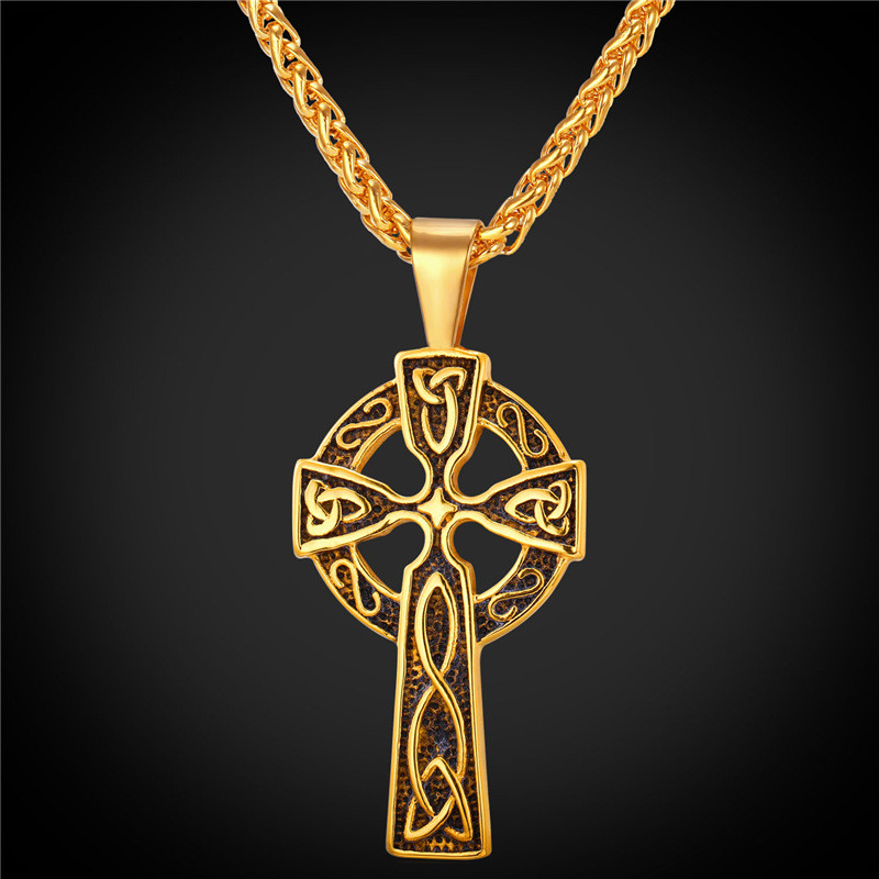 Celtic Cross Necklace - 18K Gold-Plated Stainless Steel