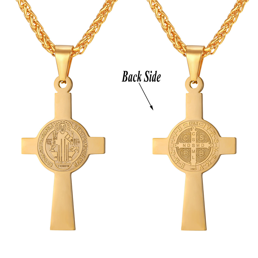 18K Gold-Plated St. Benedict Cross Necklace