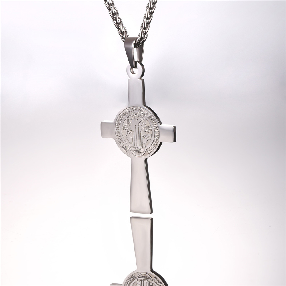 Stainless Steel St. Benedict Cross Necklace