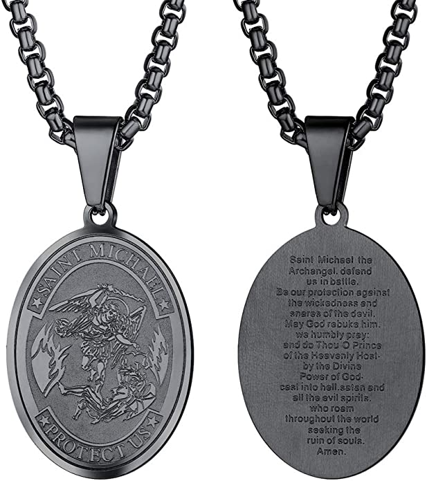 Gunmetal-Plated St. Michael the Archangel Oval Necklace