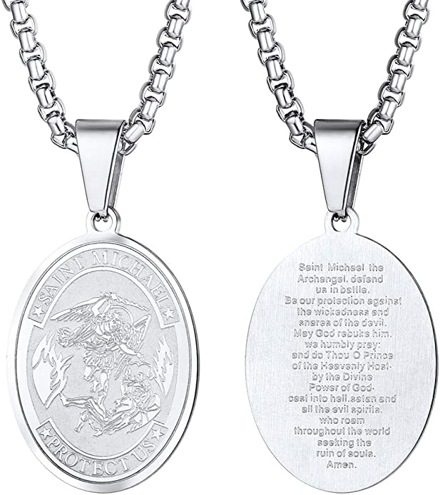 Stainless Steel St. Michael the Archangel Oval Necklace