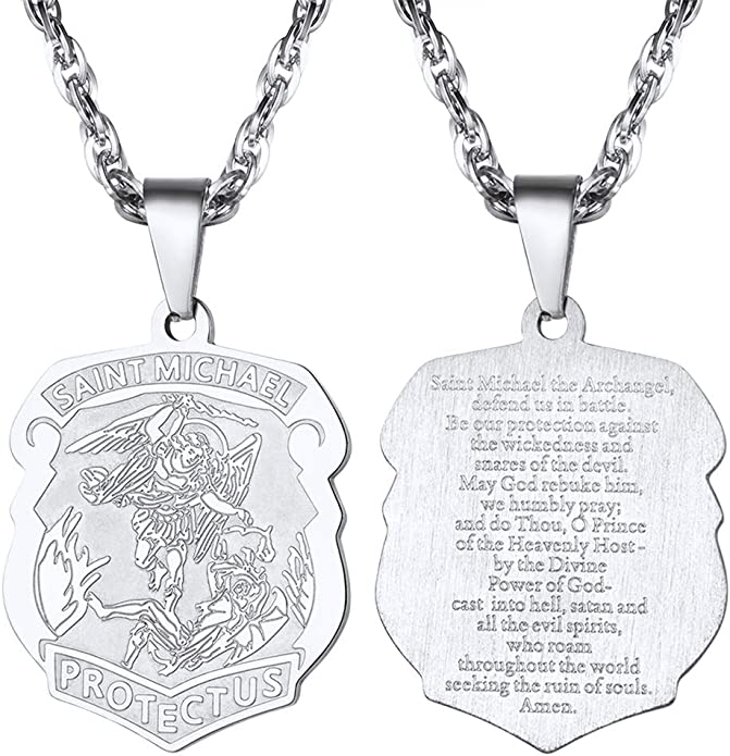 Stainless Steel St. Michael the Archangel Badge Necklace