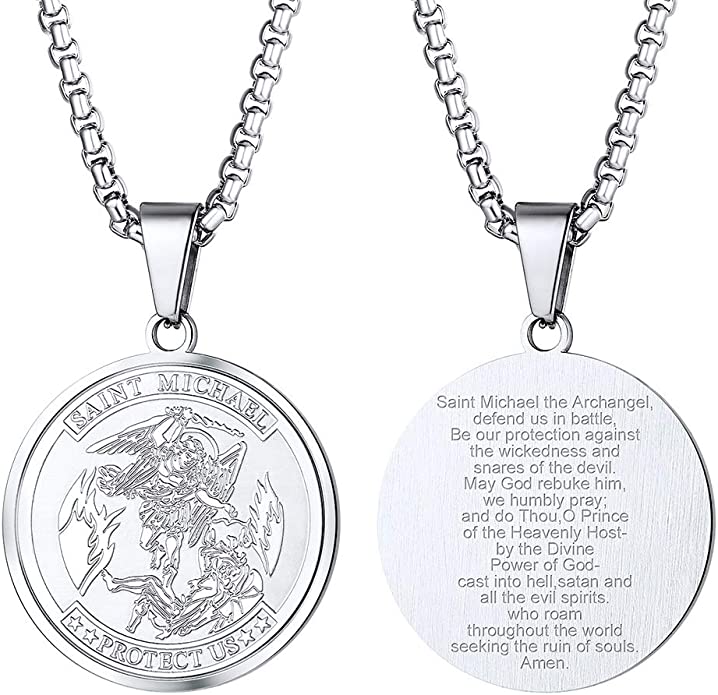 Stainless Steel St. Michael the Archangel Round Necklace