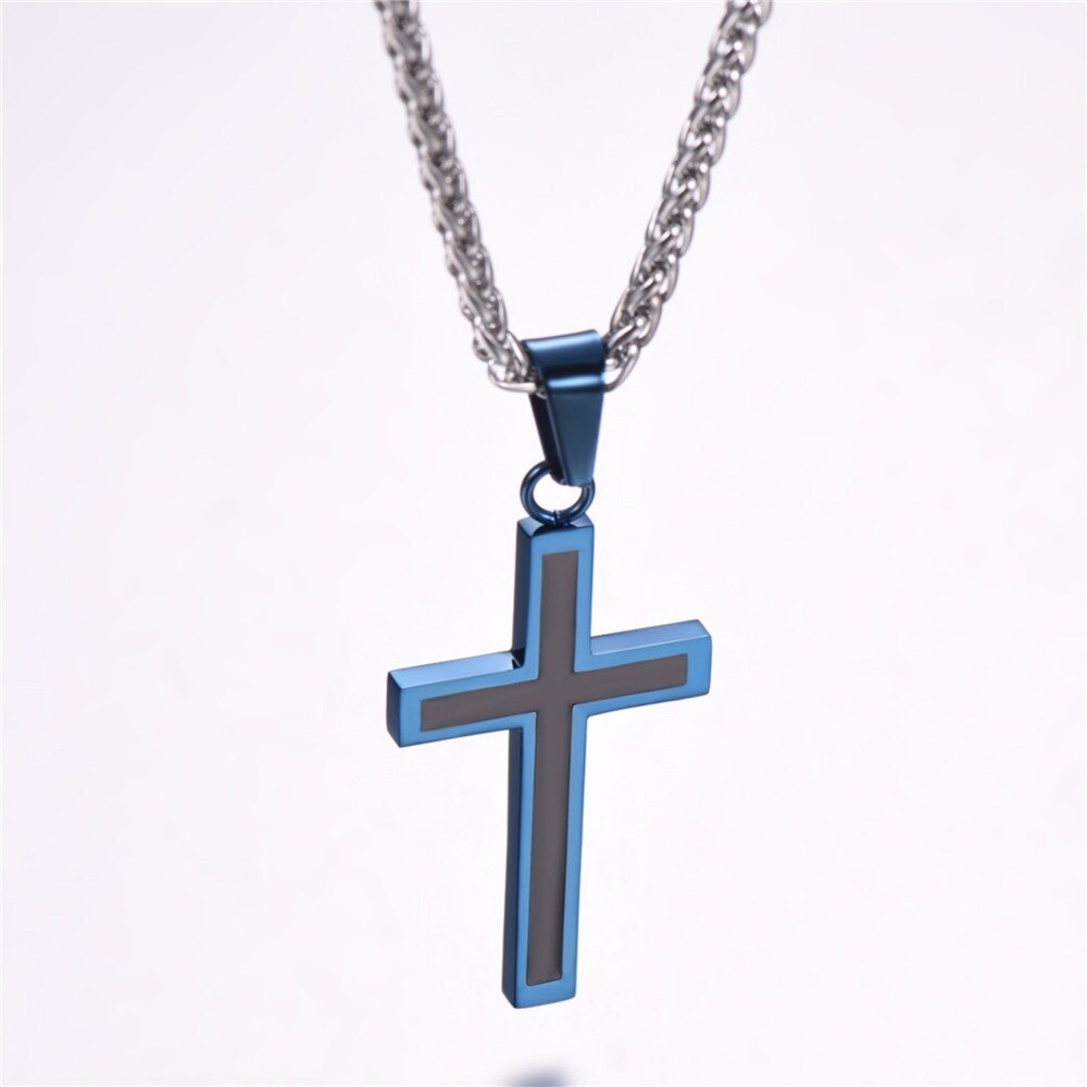 Stainless Steel Apostle Cross - Blue Ion-Plated